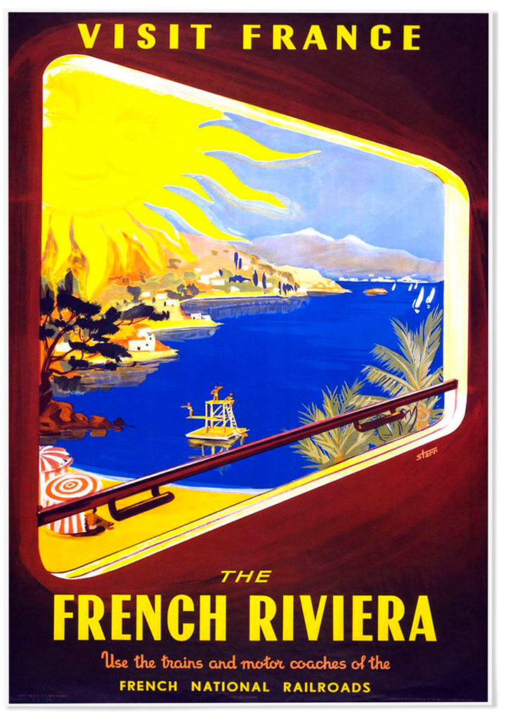 Vintage French Riviera Travel Poster Retro Style Travel Prints