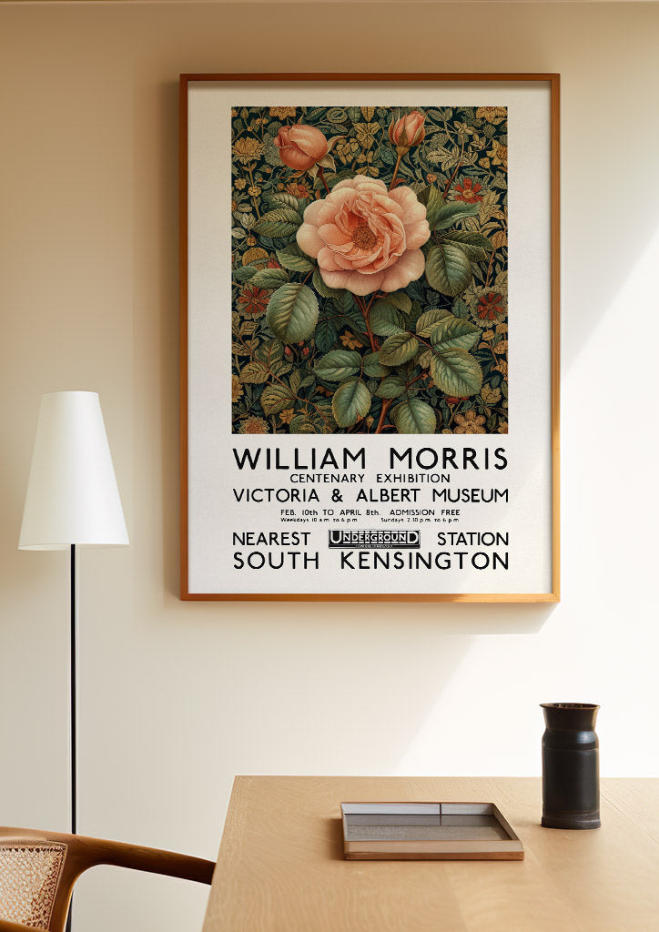 William Morris Pink Rose Exhibition Poster