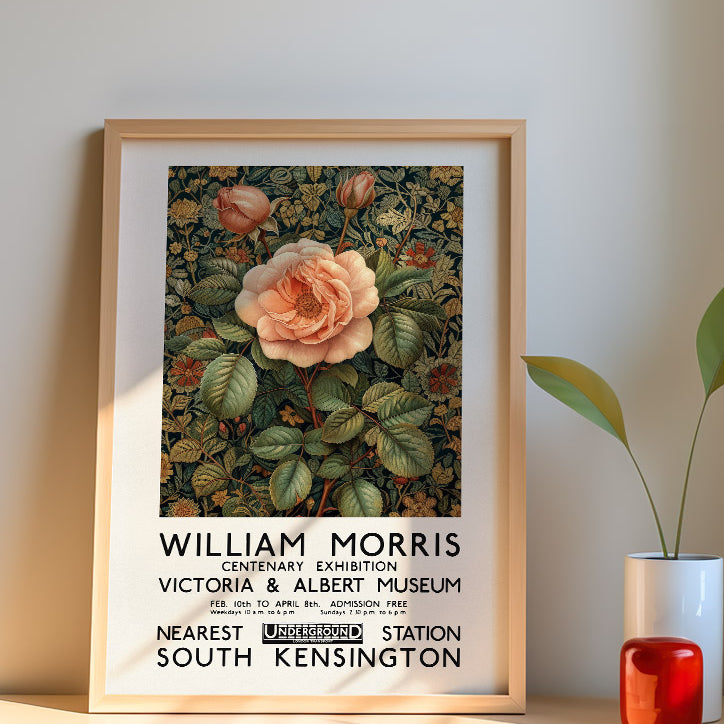 William Morris Pink Rose Exhibition Poster