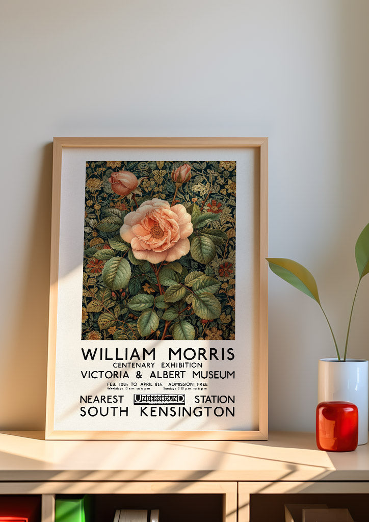 William Morris Pink Rose Exhibition Poster