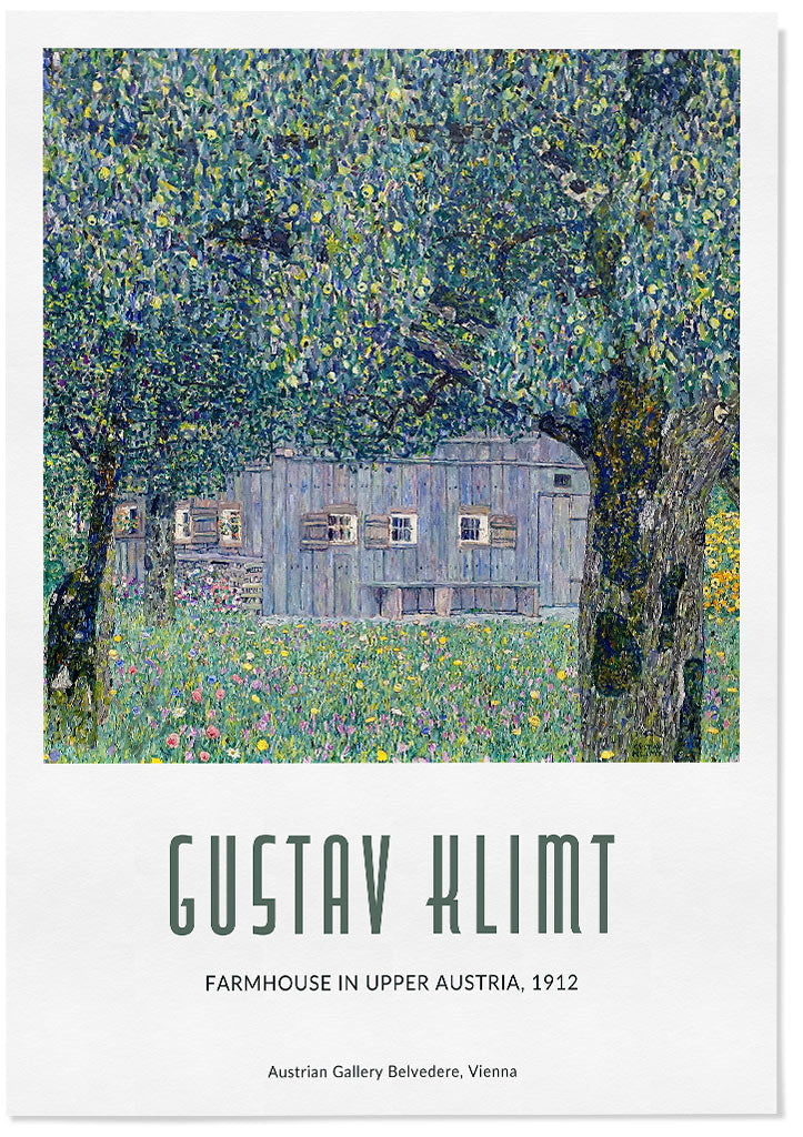 Gustav Klimt poster featuring his artwork 'Farm House in Upper Austria' from 1911.