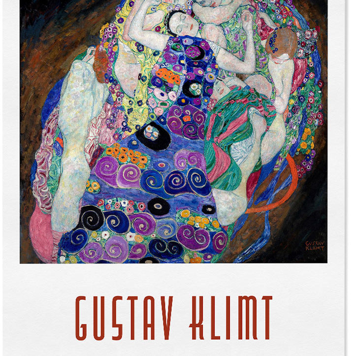 Gustav Klimt poster featuring his artwork 'The Maiden (Die Jungfrau)' from 1913. 
