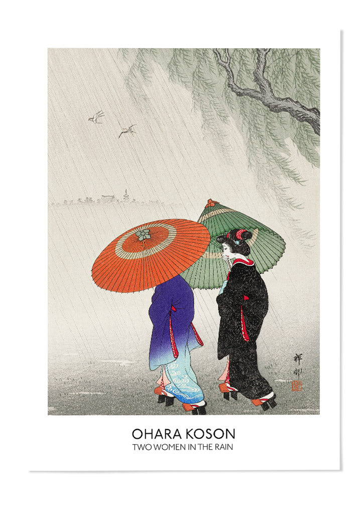 Two Women in the Rain by Ohara Koson Art Print