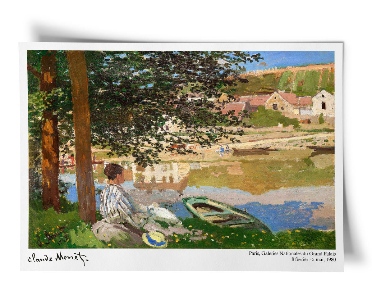 A beautiful Monet exhibition poster showing his painting 'On the Bank of the Seine, Bennecourt'.