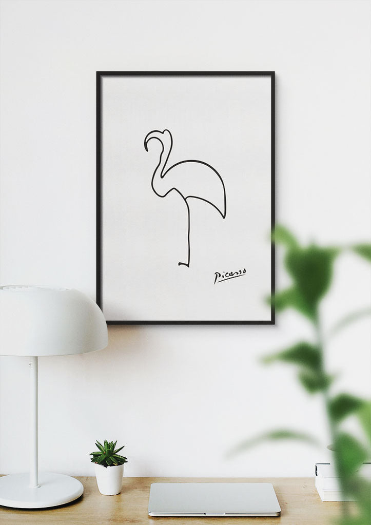 Pablo Picasso black and white line drawing art print: 'Flamingo (Le Flamant)'.