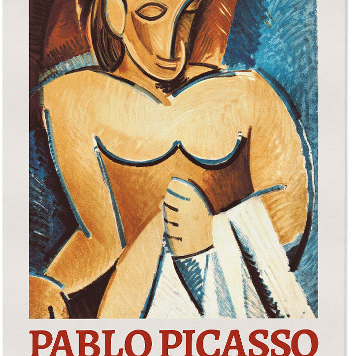 Pablo Picasso art exhibition poster featuring his artwork 'Nude with Towel' from 1907.